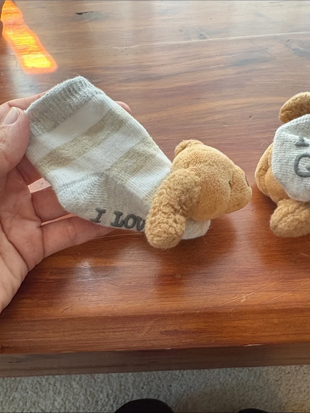 Infant socks with Golden Retriever rattle detail.